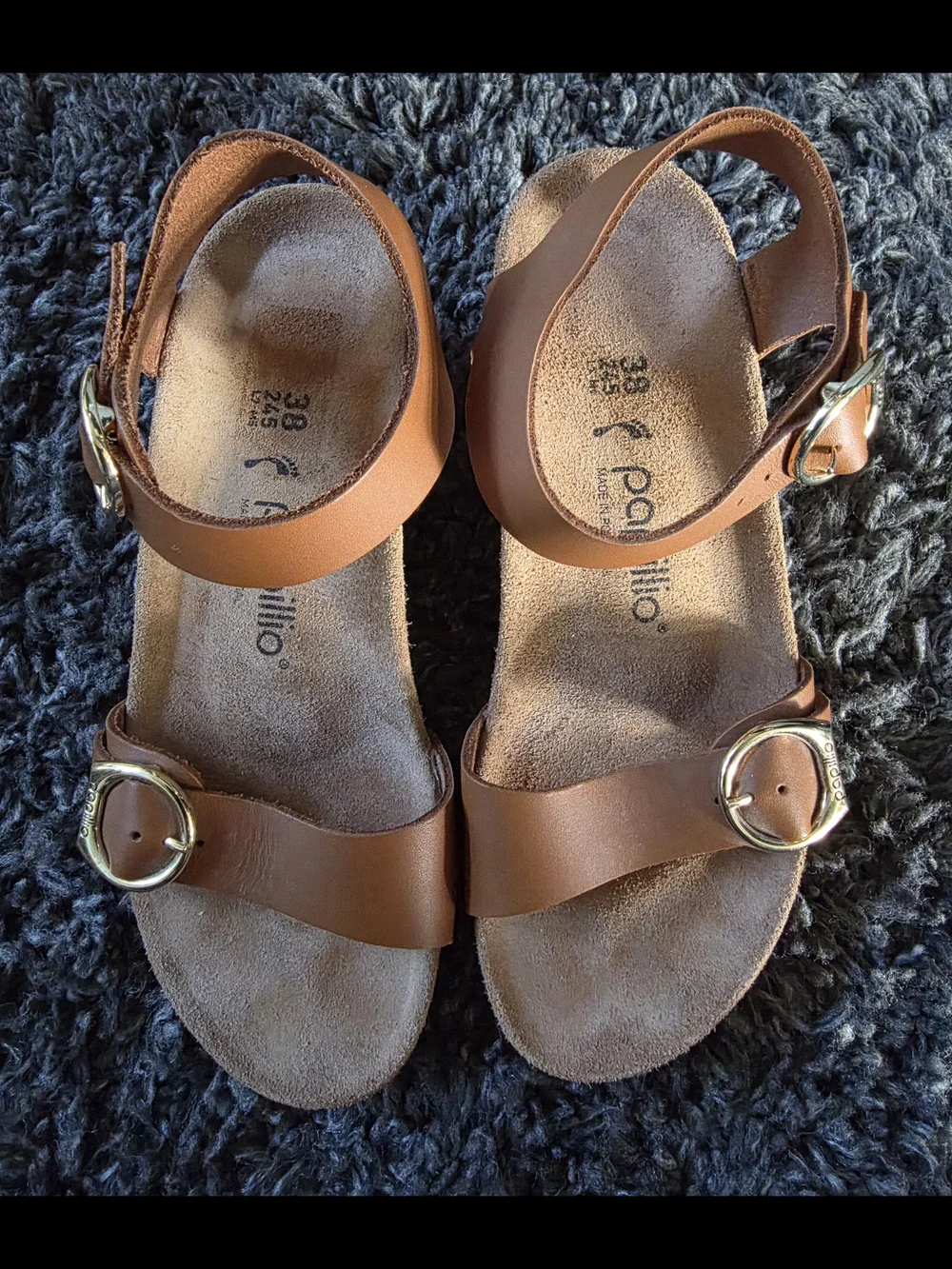 Papillio Tan Platform Sandals with Gold Buckles Size 38